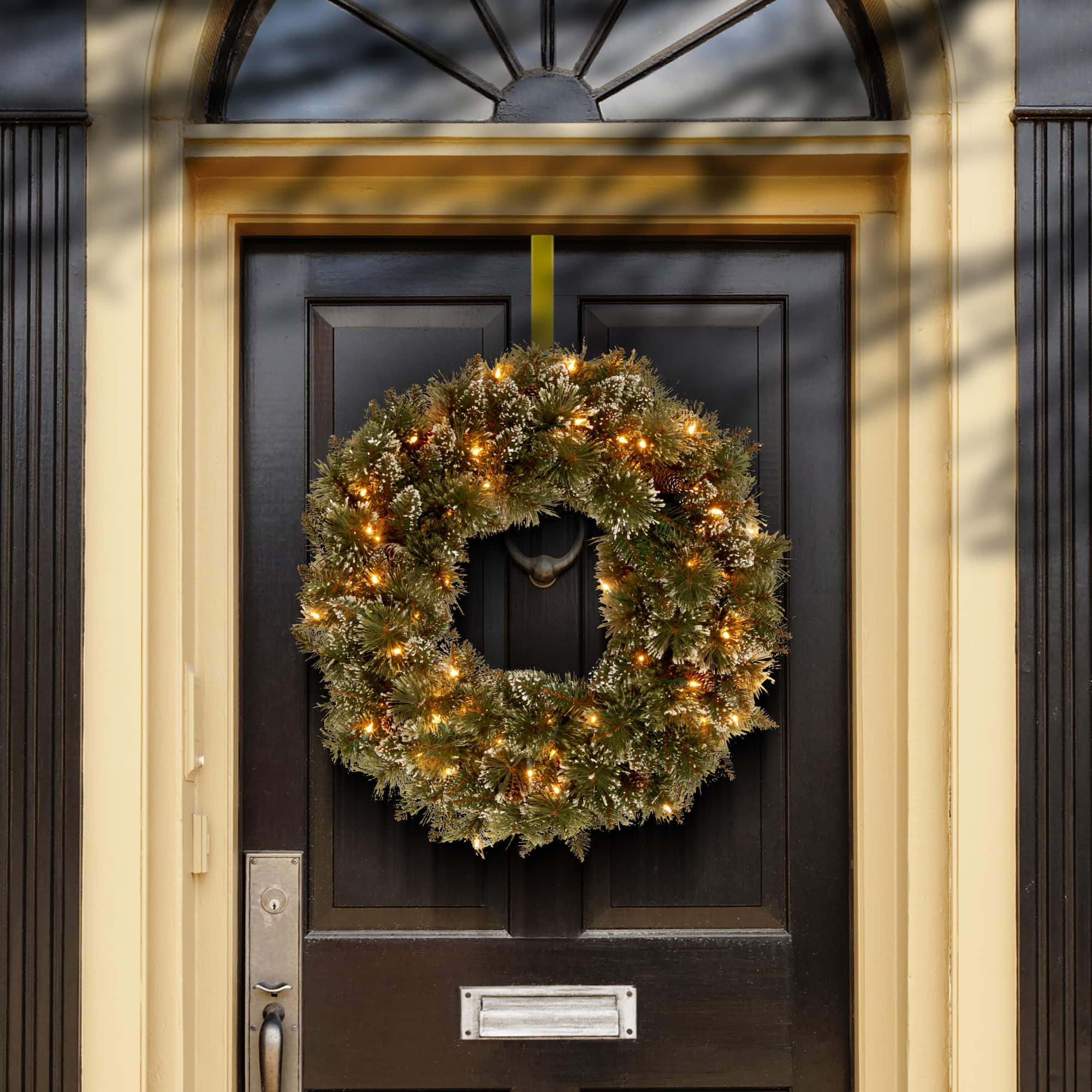 24" Glittery Bristle® Pine Wreath with Clear Lights